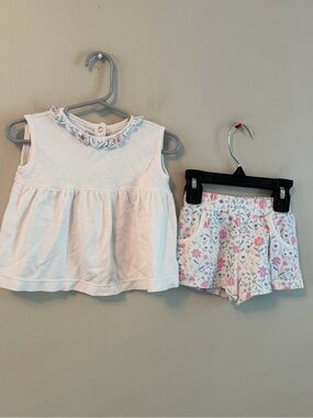Willow Girls White Ruffle Neck Tank Top with Floral Shorts Set